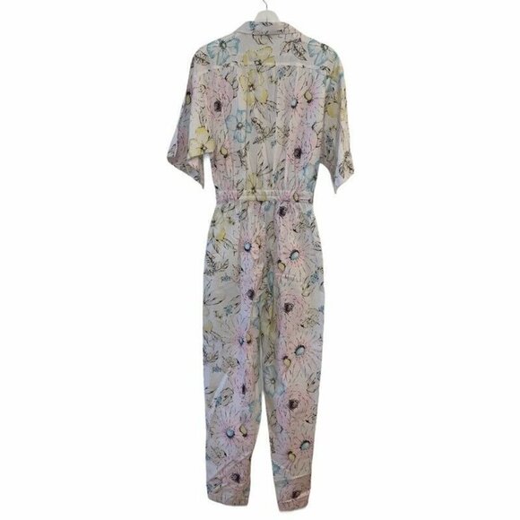 Diane Von Furstenberg Womens Jumpsuit White Floral Pockets Cotton Vintage 10 - Picture 3 of 9